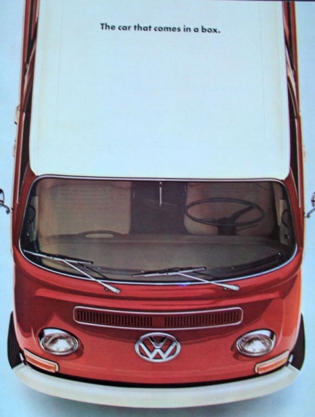 Volkswagen T2 Transporter Modellprogramm 1968 "The car that comes in a box" Automobilprospekt (0212)